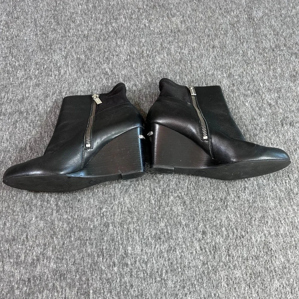 Michael Kors Black Leather Wedge Ankle Boots Side Zip Sock Bootie 6.5M